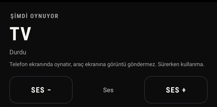 Telefondaki TV oynatıcı: şimdi oynuyor, ses ve durdur düğmeleri